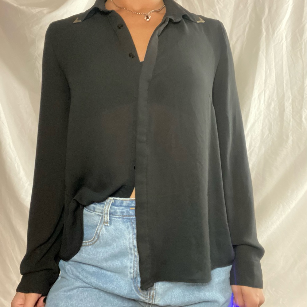Black mesh button down, silky